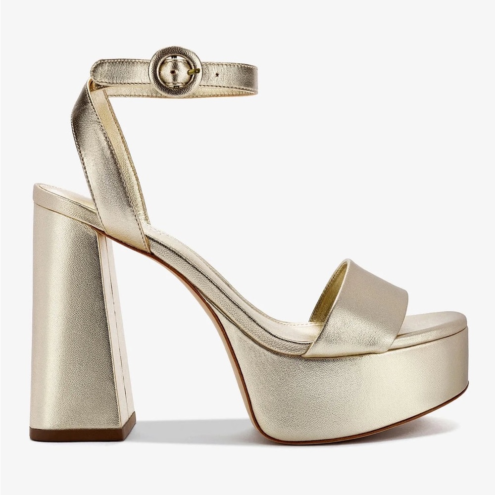 Larroude Gold Platform Sandals with Block Heel